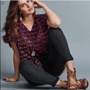 CAbi Abstract Houndstooth Sheer Black Top #3428 Size Med